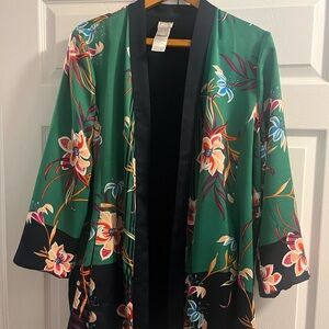 Vibrant Floral Kimono with Black Accents
